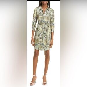 L'AGENCE Addison Paisley Print Shirtdress in Green Multi Textured Paisley